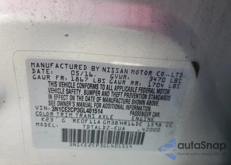 2016 Nissan Versa Note S from USA, damaged, VIN 3N1CE2CP3GL401514